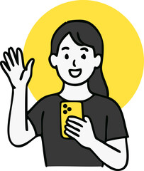 illustration of woman holding a mobile smart phone