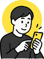 illustration of man holding a mobile smart phone