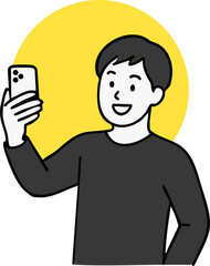 illustration of man holding a mobile smart phone