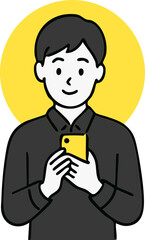 illustration of man holding a mobile smart phone