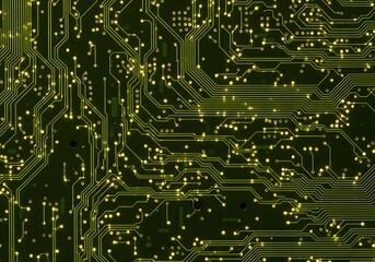 electronic circuit board glowing light pathways