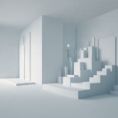 abstract white geometric shapes background. 3d ,