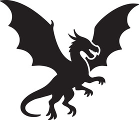 Obraz premium Flying dragon with wings spread silhouette, mythical creature vector, fantasy illustration.