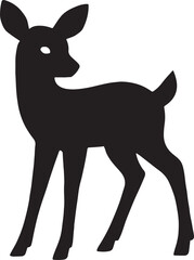 Fawn standing silhouette, young deer vector, gentle forest animal illustration design.