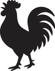 Rooster crowing silhouette, farm bird vector, morning alarm and rural life illustration.