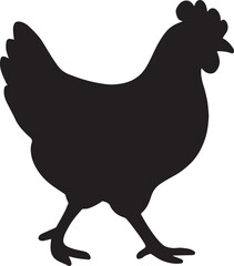 Chicken walking silhouette, farm bird vector, domestic poultry illustration design.