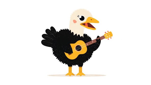 Cartoon ostrich playing guitar