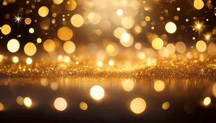 Festive Golden Lights And Sparkling Reflections Creating An Abstract Celebration Atmosphere