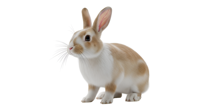 Cute brown and white rabbit isolated PNG with Transparent Background