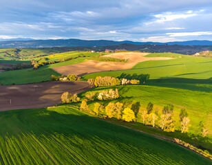 Scenic rural landscape with rolling hills and fields