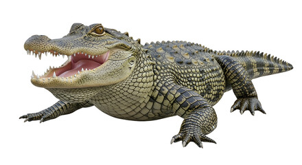 Fototapeta premium Crocodile with open mouth showing teeth isolated PNG with Transparent Background