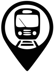 Minimalist Black Train Silhouette Location Pointer Transportation Icon Graphic
