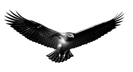 Black Eagle with Wide Wingspan Flying Isolated on White Background