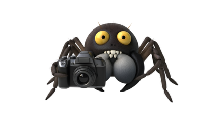 Cartoon spider with camera isolated PNG with Transparent Background