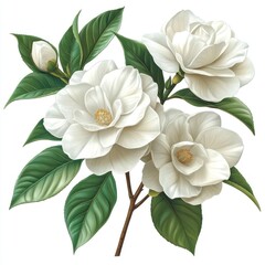 White camellia flowers illustration