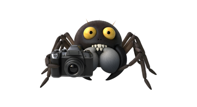 Cartoon spider with camera isolated PNG with Transparent Background