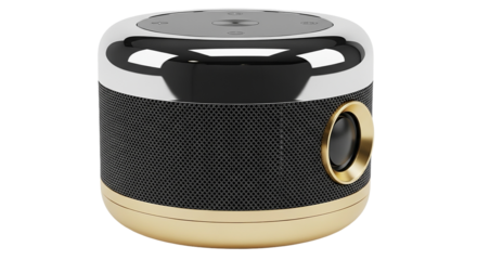 Luxurious chrome and gold speaker a symbol of high end sound elegantly combining style and on transparent background