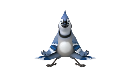 Cartoon blue jay with outstretched arms isolated PNG with Transparent Background
