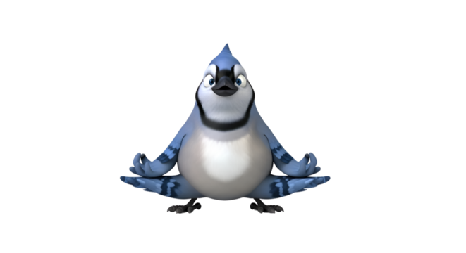 Blue Jay meditating with lotus position isolated PNG with Transparent Background