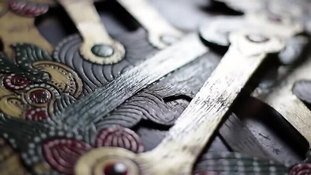 Macro Cinematic Shot of Leather Wayang Puppet Being Painted &ndash; Ultra-Detailed Artistic Textures
