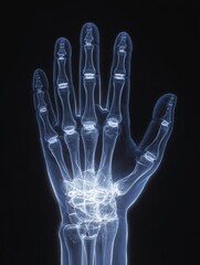 Naklejka premium Hand X-Ray Shows Bones and Joints in a Skeletal Examination on a Black Background