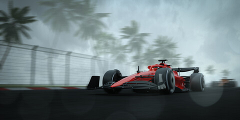 Fototapeta premium Race cars on 3D track without any branding.