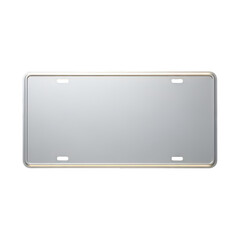 An empty silver license plate isolated on transparent background, ready to be customized with alphanumeric characters, commonly used for vehicle identification and registration purposes