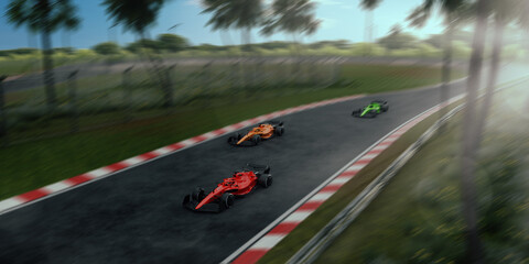 Naklejka premium Race cars on 3D track without any branding.