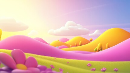 Colorful pastel hillscape illustration