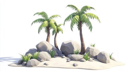 Cartoon palm trees on sandy island