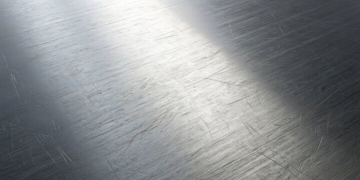 A close up shot of a scratched metal surface with a bright light shining on it