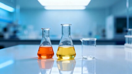 Laboratory glassware with colored liquids