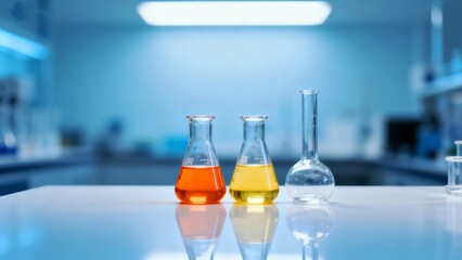 Laboratory chemical flasks with colored liquids