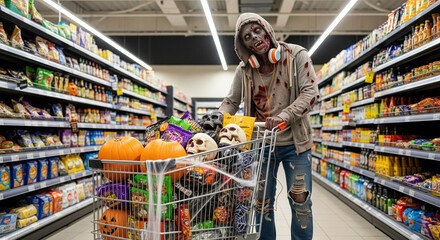 Zombie Shopping Spree in Halloween Supermarket

