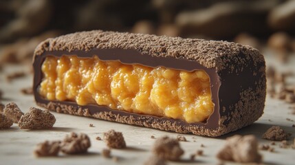 Chocolate bar, filled with orange-yellow confectionery