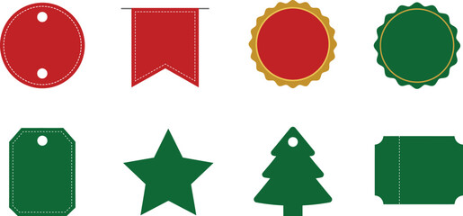 Christmas Gift Tags and Labels Set - Red and Green Tag Shapes Star and Tree Vector