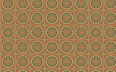Decorative Seamless Pattern flowers green and orange color, seamless pattern of thai style.