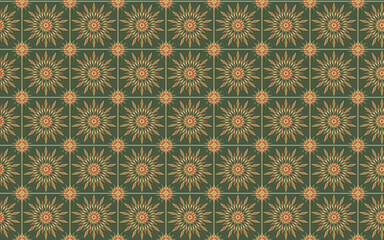 Decorative Seamless Pattern flowers green and orange color, seamless pattern of thai style.