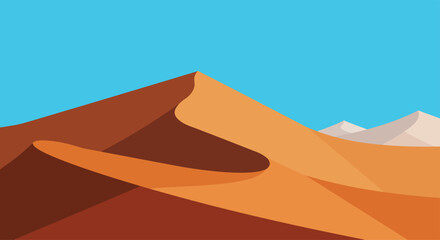 Desert Sand Dunes Landscape Illustration - Warm Orange Hills under Blue Sky, Vector Clipart