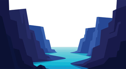 Canyon River Vector - Steep Cliffs and Turquoise Water Minimal Illustration