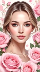 Beautiful woman with pink roses (1)
