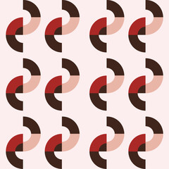 Mid Century Geometric Pattern - Abstract Retro Circles in Brown and Rose, Minimal Vector Background