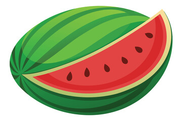 Vibrant Watermelon Duo A Juicy Slice and Whole Fruit Illustration Embodying Freshness and Summer Delights