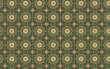 Decorative Seamless Pattern flowers green and orange color, seamless pattern of thai style.