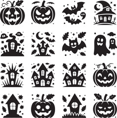 set of silhouette halloween icons