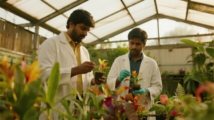 Indian technician in greenhouse conducting sample collection