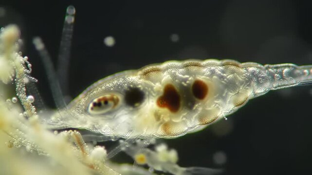 macro shot of larval crustacean in water column
