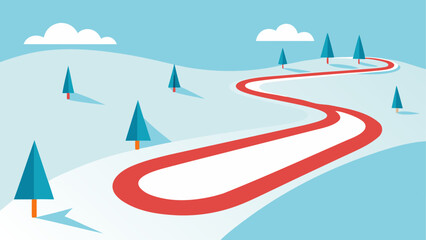 Stylized winter landscape with ski slope and trees