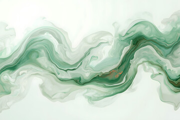 Fluid Green and White Abstract Ink Swirl Background