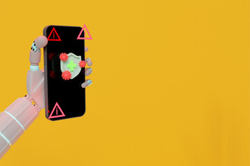 The image shows an AI robotic arm that helps find anomalies and detect viruses in the system.